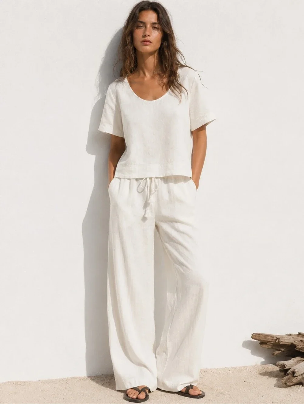 FLAX Women Linen Boxy Oversized Top Off White Size M - Picture 1 of 7